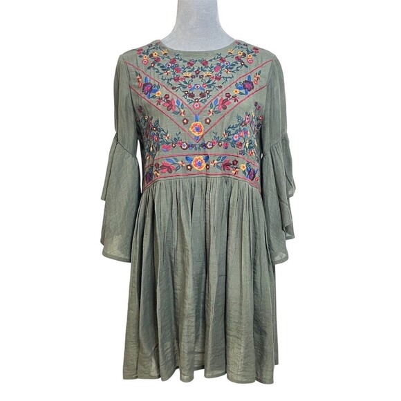 Altar'd State Tops - Altar'd State Dress Womens S Olive Green Boho Floral Embroidered Babydoll Tunic